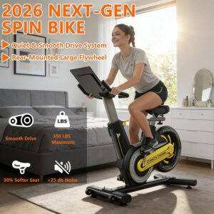 Exercise Bike, Rear Flywheel Stationary Bike for Home with 350 Lb Weight, Low Noise Indoor Cycling Magnetic Spin Bike