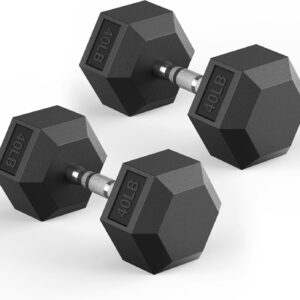 Hex Dumbbell 40-575 lb Dumbbell set, Rubber Encased Exercise & Fitness Dumbbells, Hand Weight for Strength Training