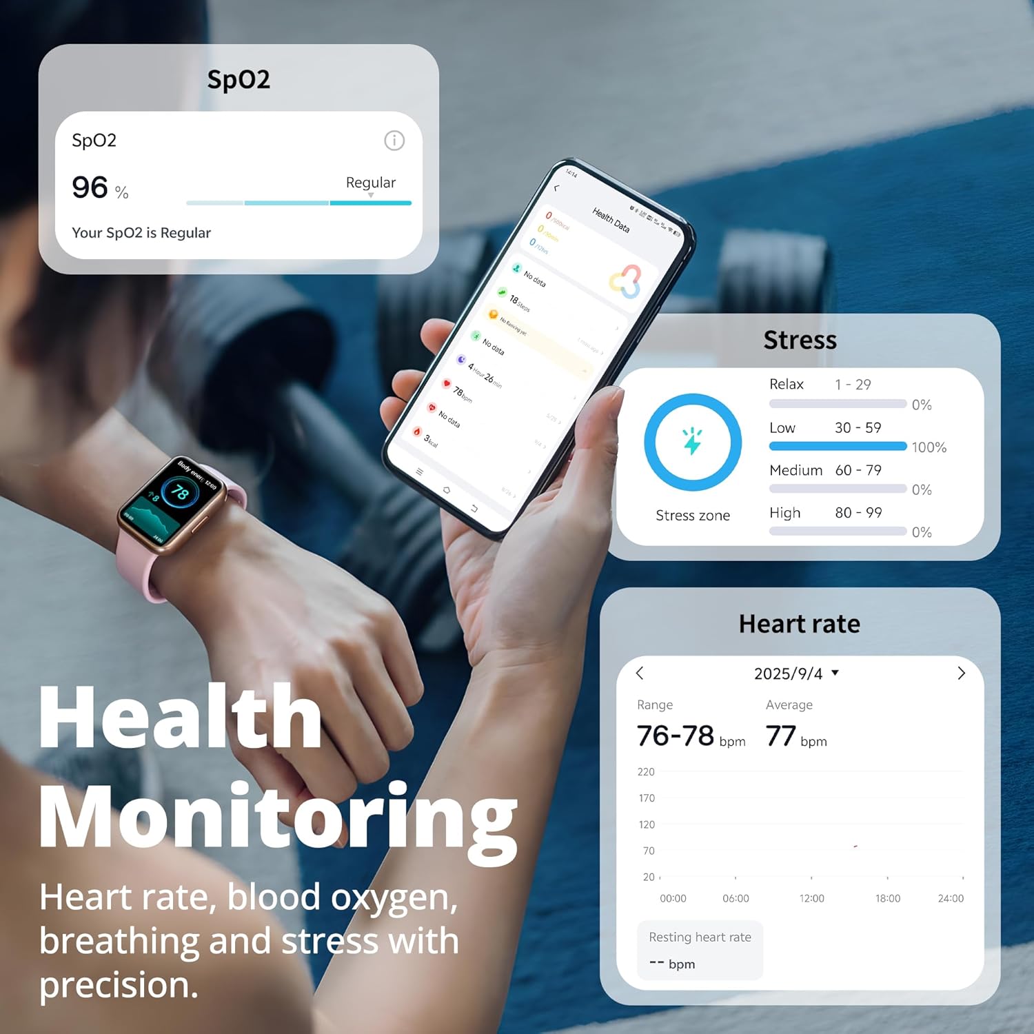 Fitness Tracker Smart Watch for Men Women, 1.47" HD with Bluetooth, 24/7 Heart Rate & Blood Oxygen Monitor, Sleep & Step Counter, 100+ Sports Modes, IP68 Waterproof, Compatible with Android iOS - Image 3