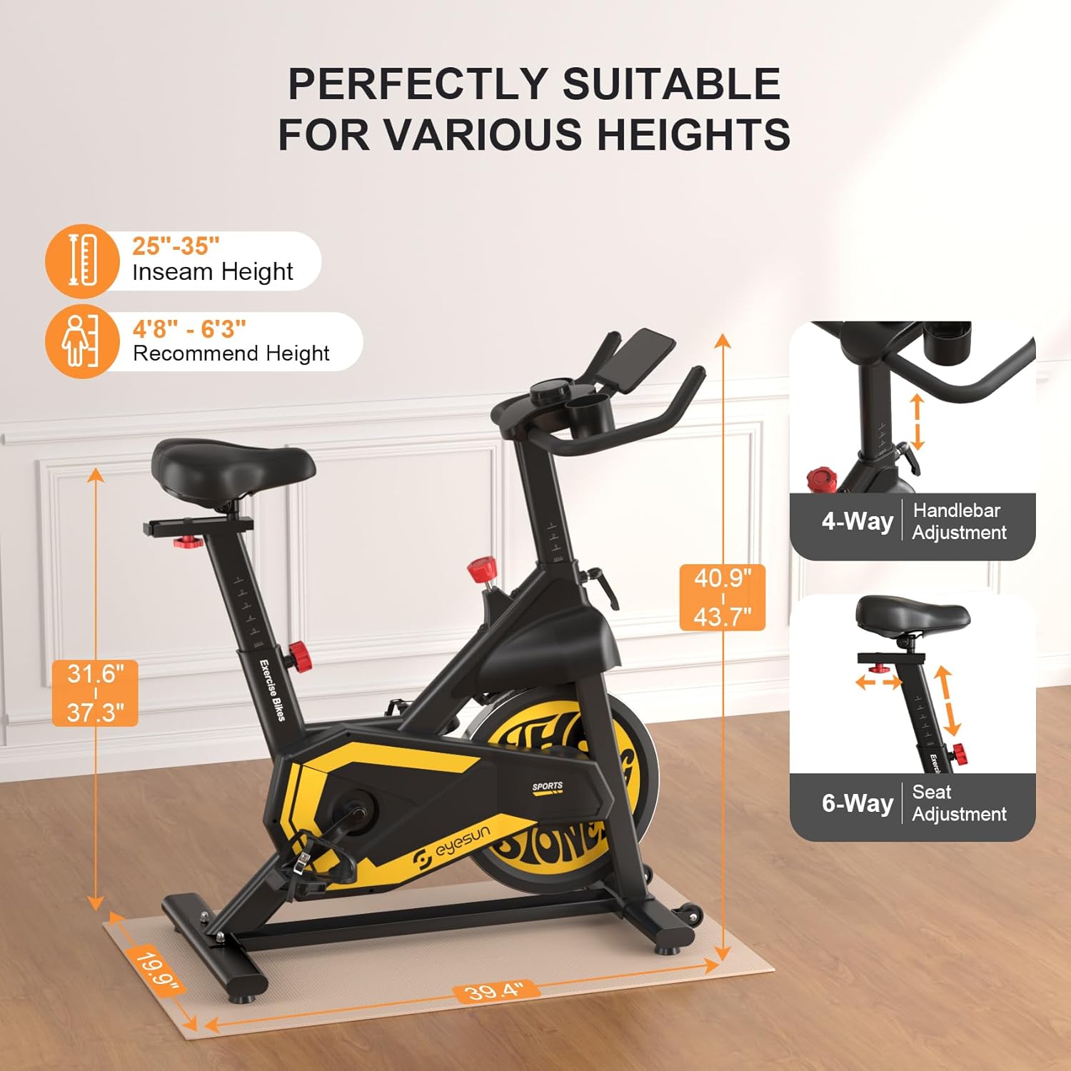 Exercise Bikes for Home,Indoor Cycling Bike with Adjustable Magnetic,Brake Pad Resistance Silent Belt Drive,330lbs Weight Capacity &Upgraded Version Seat for Home Cardio&Weight Loss - Image 8