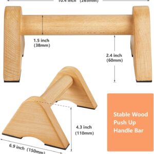 1 Pair Non-Slip Wood Push Up Bars, Strength Training Wooden Parallettes Bar Push Up Handles, Calisthenics Equipment for Home Floor Workout