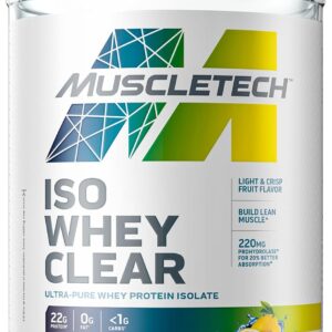 MuscleTech Whey Protein Powder Clear Whey Protein Isolate Whey Isolate Protein Powder for Women & Men Clear Protein Drink 22g of Protein, 90 Calories Lemon Berry Blizzard, 1.1lb(19 Servings)