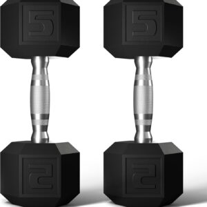 GRETERST Dumbbells Set Rubber Coated Hex Hand Weights Exercise & Fitness for Home Gym Workouts Strength Training Equipment, Black, 5LB