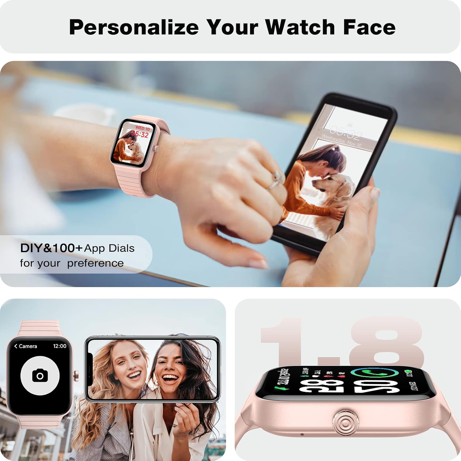 Fitpolo Smart Watch for Women,1.8” Touchscreen, Bluetooth Call, Alexa Built-in,24/7 Heart Rate, SpO2 Monitor, Step Counting, Sleep Tracking, IP68 Waterproof Fitness Tracker Watch for Android iPhone - Image 3