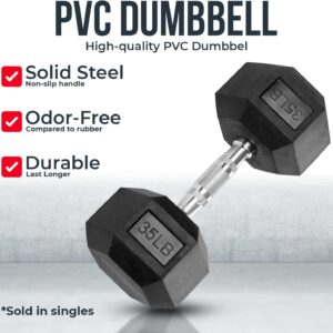 Iron Crush Hex Dumbbells – PVC Coated Weights, Chrome-Plated Knurled Handles, Fixed Hexagon Dumbbell – Workout, Exercise, Body Building Home Gym Training Gear – 3 Lb to 50Lb – Sold in Singles