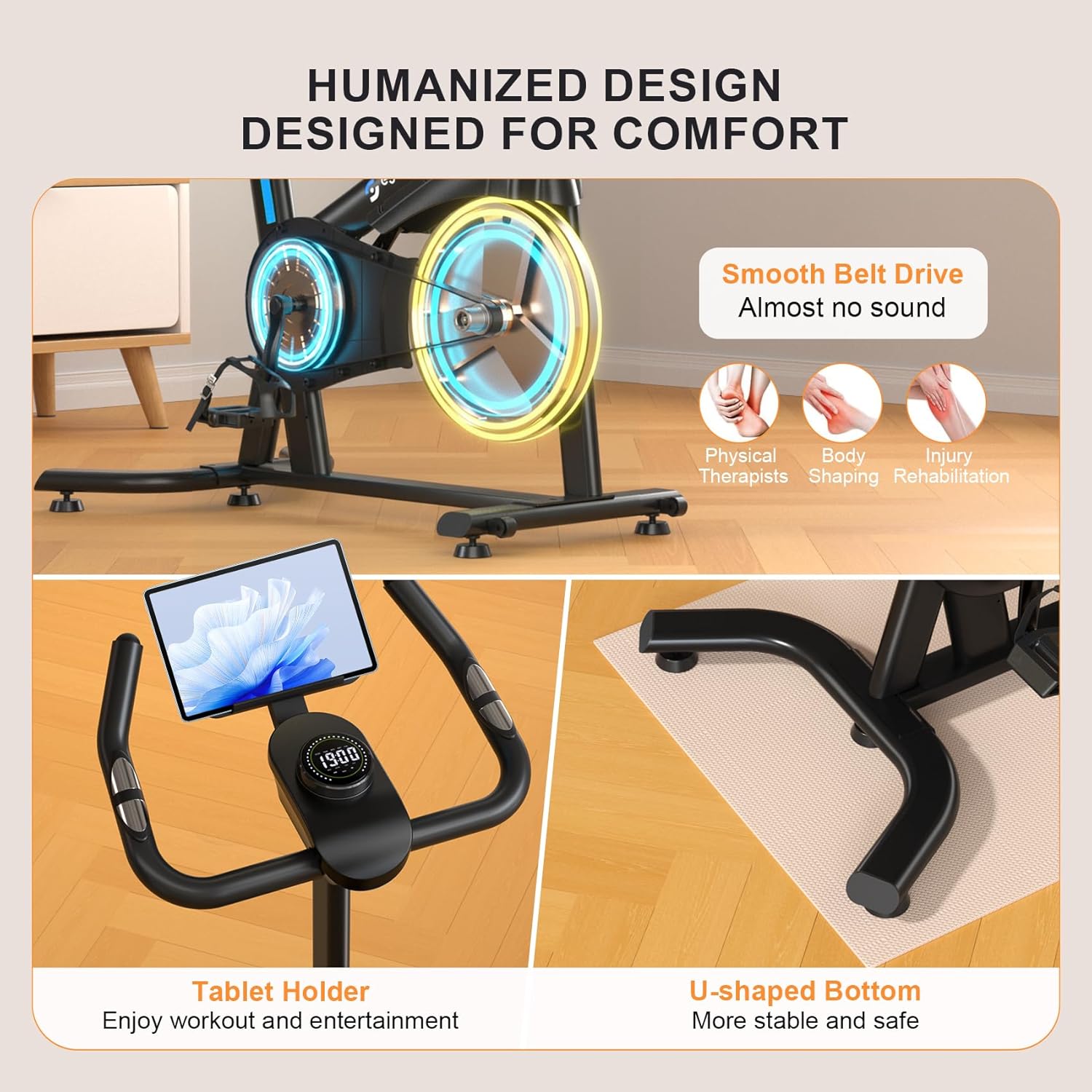 Exercise Bikes for Home,Indoor Cycling Bike with Adjustable Magnetic,Brake Pad Resistance Silent Belt Drive,330lbs Weight Capacity &Upgraded Version Seat for Home Cardio&Weight Loss - Image 3