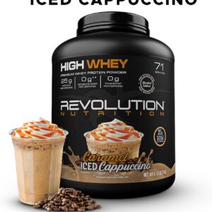 Revolution Nutrition, High Whey, Protein Powder 6LB, Whey Isolate, Gluten Free, Lean Muscle Mass for Men & Women, 25g of Protein Per Scoop, 2.7kg, 73 Servings (Caramel Iced Cappuccino, 6 Pound)