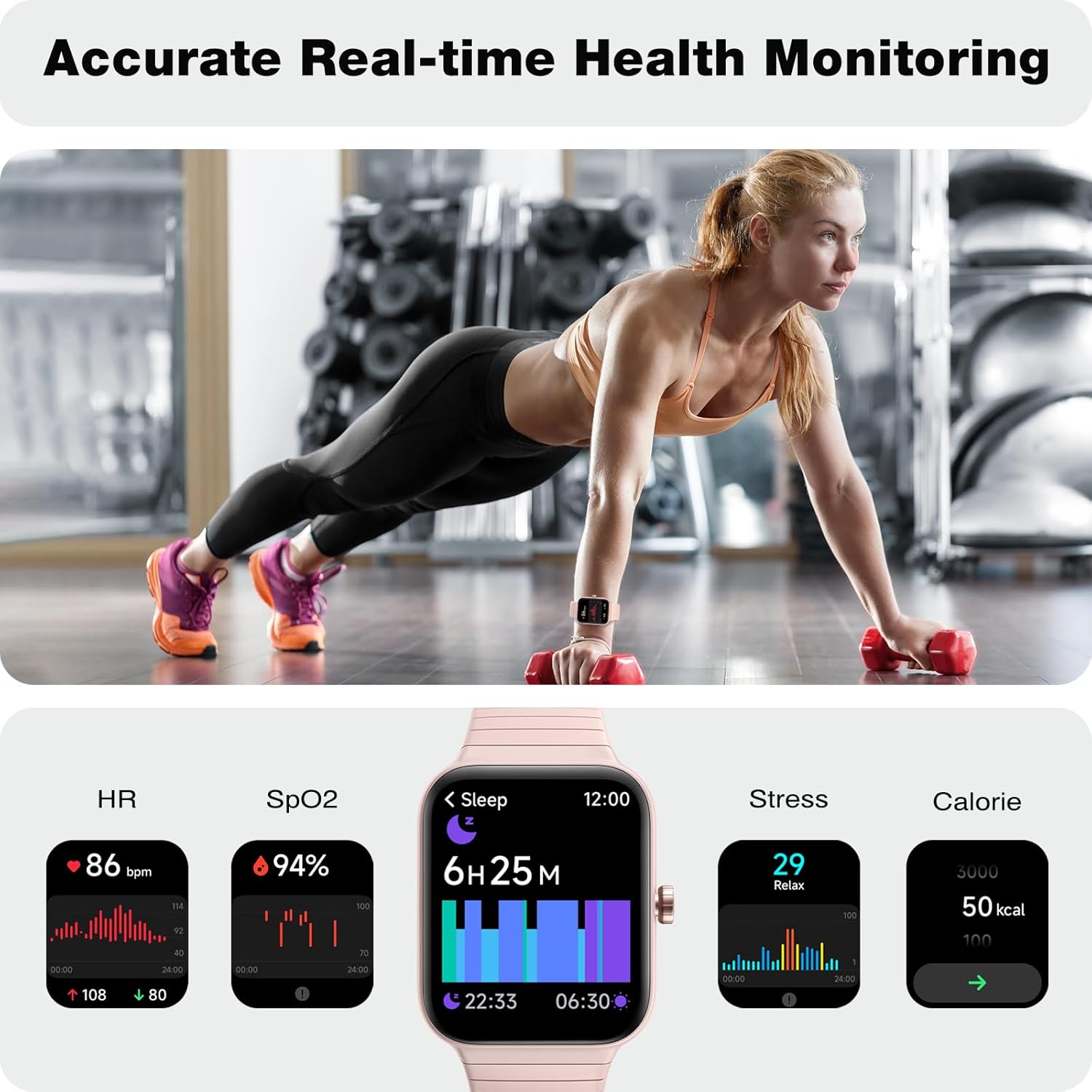 Fitpolo Smart Watch for Women,1.8” Touchscreen, Bluetooth Call, Alexa Built-in,24/7 Heart Rate, SpO2 Monitor, Step Counting, Sleep Tracking, IP68 Waterproof Fitness Tracker Watch for Android iPhone - Image 4