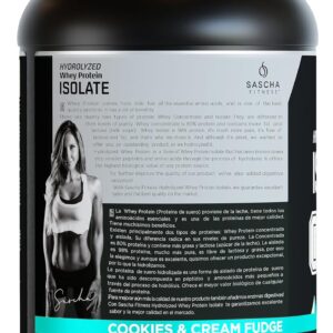 SASCHA FITNESS Hydrolyzed Whey Protein Isolate,100% Grass-Fed (2 Pounds, Cookies & Cream)