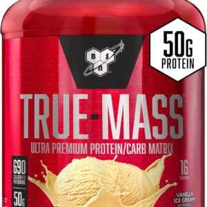 BSN TRUE-MASS Weight Gainer, Muscle Mass Gainer Protein Powder, Vanilla Ice Cream, 5.82 Pound