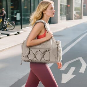 BAGSMART Gym Bag for Women, Lightweight Duffel with Shoe Compartment, Tote Bag with Wet Pocket for Yoga Travel, Camel