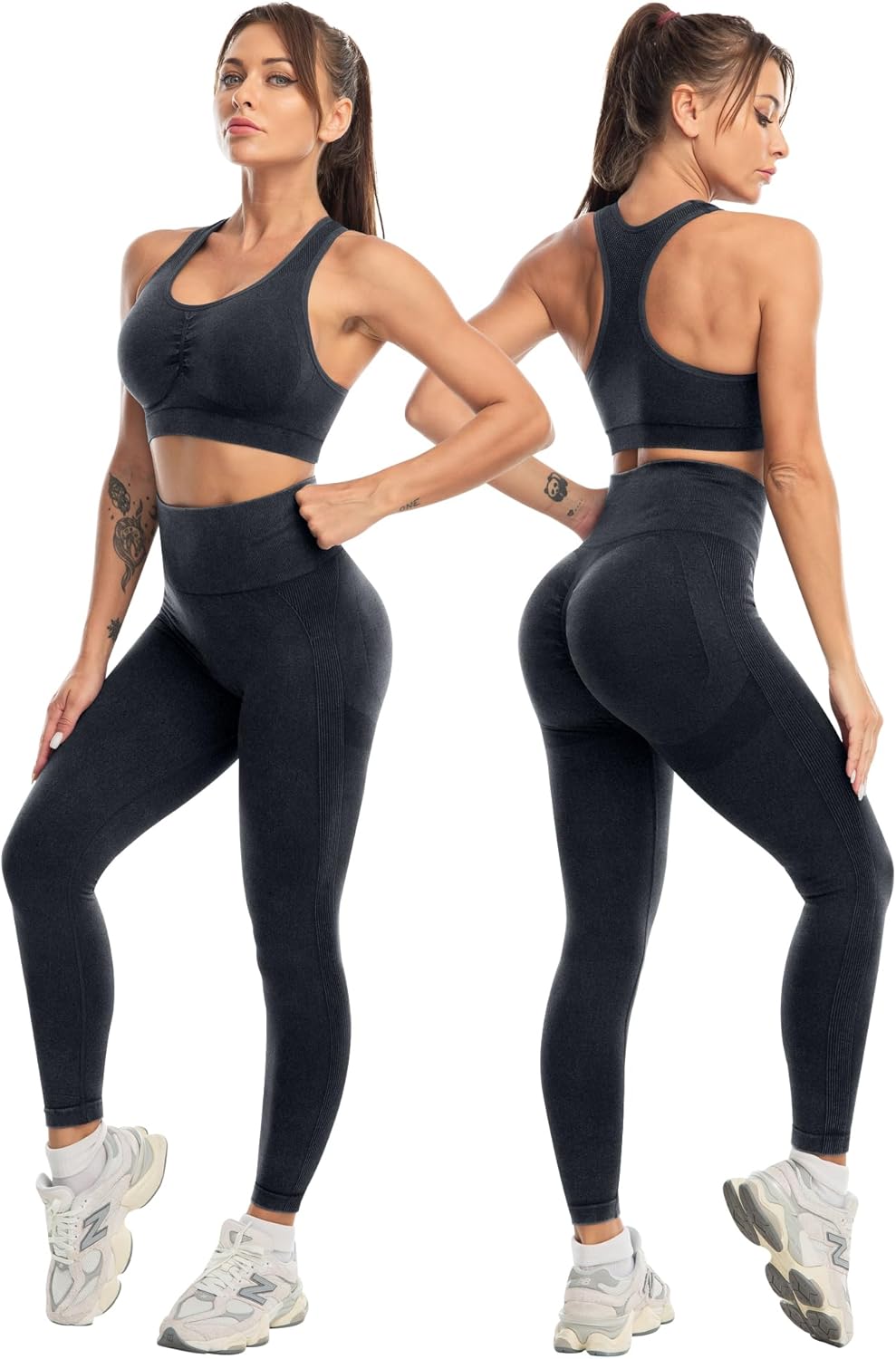 SALSPOR 3 Piece Workout Sets for Women Butt Lifting Leggings with High Impact Sports Bra Gym Shorts - Image 3
