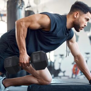 LIFERUN Rubber Grip Dumbbells Rubber Coated Cast Iron, with Anti-Slip Hex Black Dumbbell, Free Weights Dumbbell Set, 60lb/ 65lb/ 70lb/ 75lb dumbbell Single