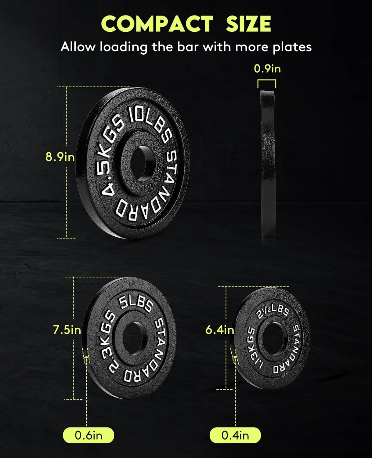 Cast Iron 2-Inch Olympic Weight Plates Set for Strength Training, Barbell Free Weight Plate Set for Weightlifting in Home Gym, Multiple Sizes From 2.5LB to 40LB - Image 3