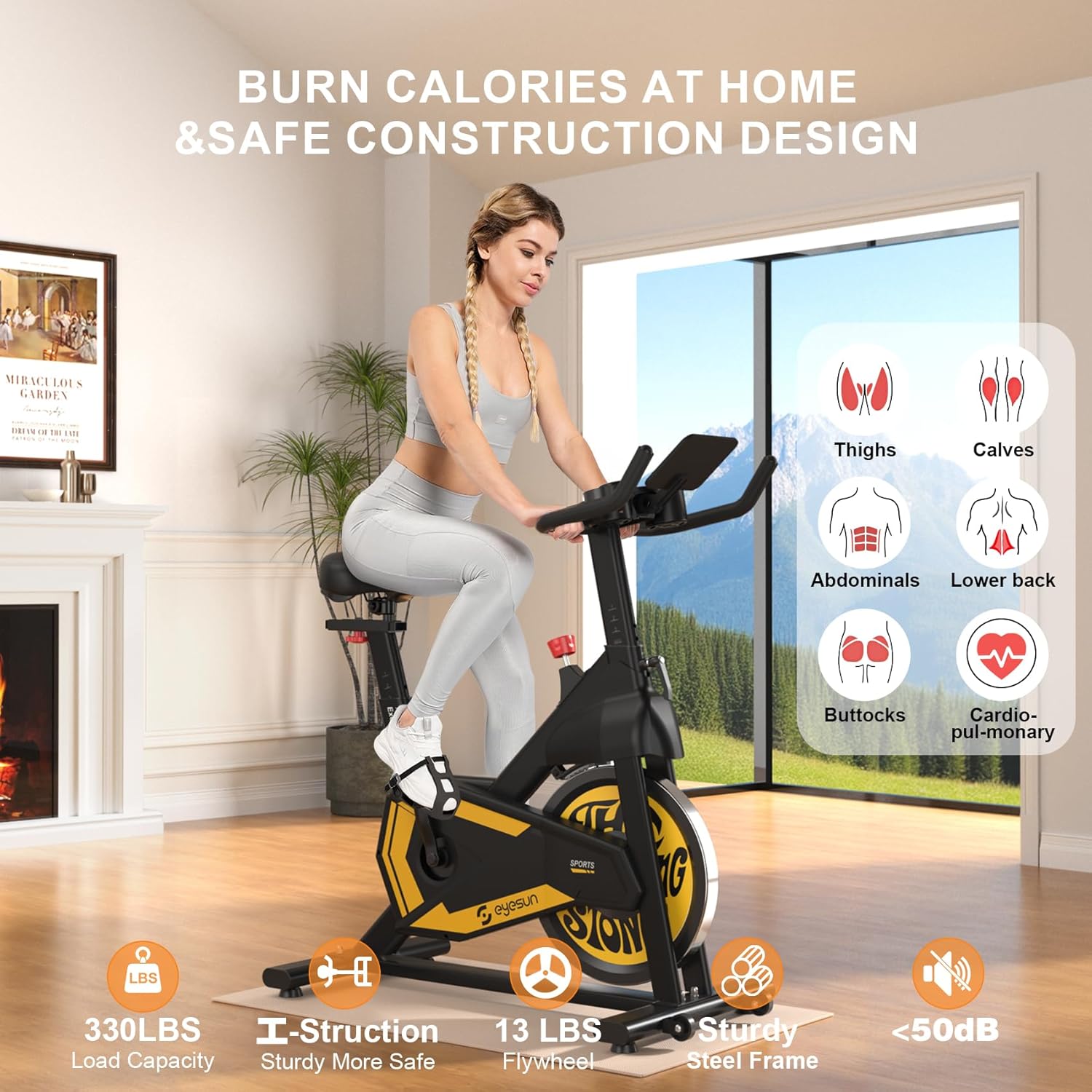 Exercise Bikes for Home,Indoor Cycling Bike with Adjustable Magnetic,Brake Pad Resistance Silent Belt Drive,330lbs Weight Capacity &Upgraded Version Seat for Home Cardio&Weight Loss - Image 3