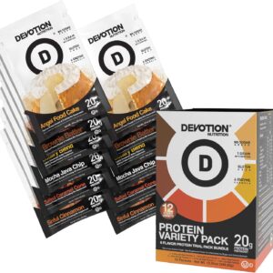 Devotion Nutrition Protein Powder Packets Variety Pack – 6 Flavors – Gluten Free, Keto Friendly, No Added Sugars, 1g MCT, 20g Whey & Micellar Protein per Serving – 12 Single-Serve Packets