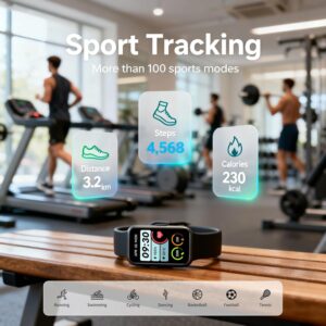 Fitness Tracker Smart Watch for Men Women, 1.47″ HD with Bluetooth, 24/7 Heart Rate & Blood Oxygen Monitor, Sleep & Step Counter, 100+ Sports Modes, IP68 Waterproof, Compatible with Android iOS