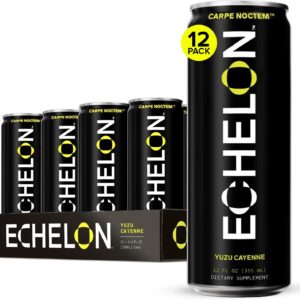 Echelon Pre-Workout Energy Drink | Yuzu Cayenne | 12 Pack | Sustained Energy, Focus and Endurance Dietary Supplement | 300mg of Caffeine | Beta-Alanine, L-Theanine & Fiber | Vegan
