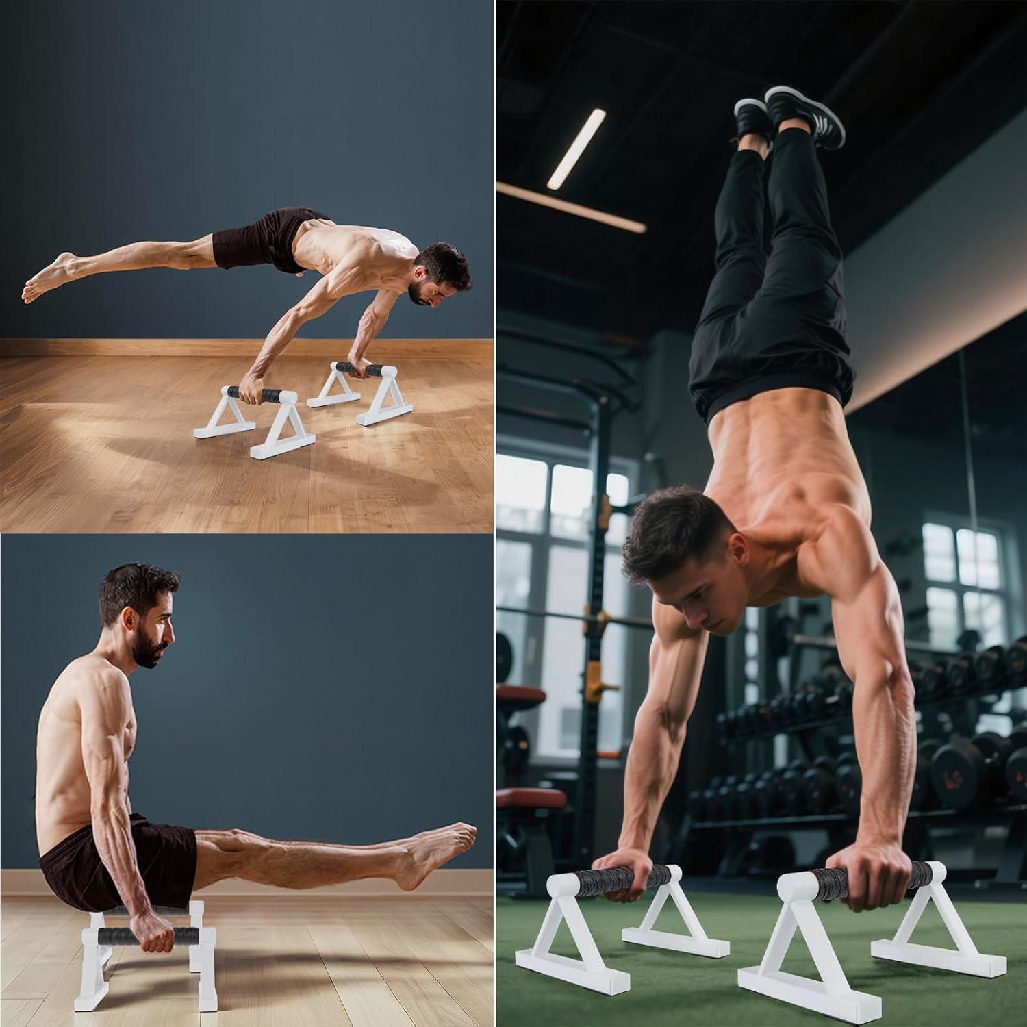 1 Pair Wooden Parallettes Push Up Bars for Men, Strength Training Pushup Stands Handles for Home Calisthenics, Fitness, Floor Workouts Solid Wood with White Metal Bracket - Support 500 lbs - Image 5