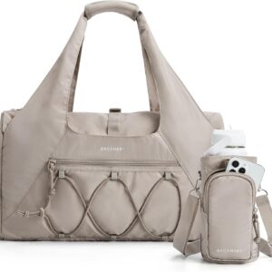 BAGSMART Gym Bag for Women, Lightweight Duffel with Shoe Compartment, Tote Bag with Wet Pocket for Yoga Travel, Camel