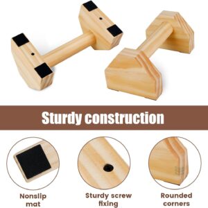 Wooden Push-up Bars, 1 Pair Non-slip Base Pushup Handles Stand, Home Workout Calisthenics Equipment, Push up Bracket Board with Ergonomical Handle, Wooden Parallettes Bars for Fitness Training