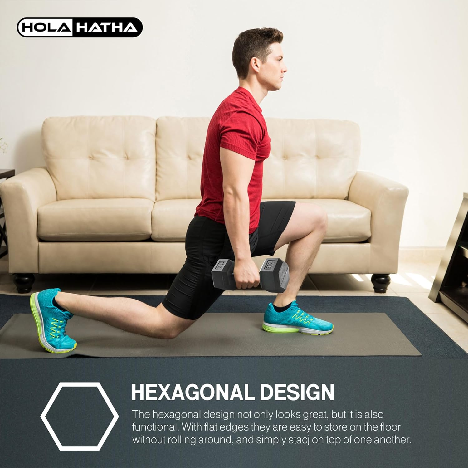 HolaHatha Iron Hexagonal Cast Exercise Dumbbell Free Weight with Contoured Textured Grip for Home Gym Exercise and Strength Training - Image 5