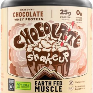 Earth Fed Muscle Chocolate Shakeup Truly Grass Fed Whey Protein Isolate NSF-Certified. No Artificial Ingredients, Soy Free, Gluten Free, Non-GMO and Hormone Free (2 Pound, 29 Servings, Chocolate)
