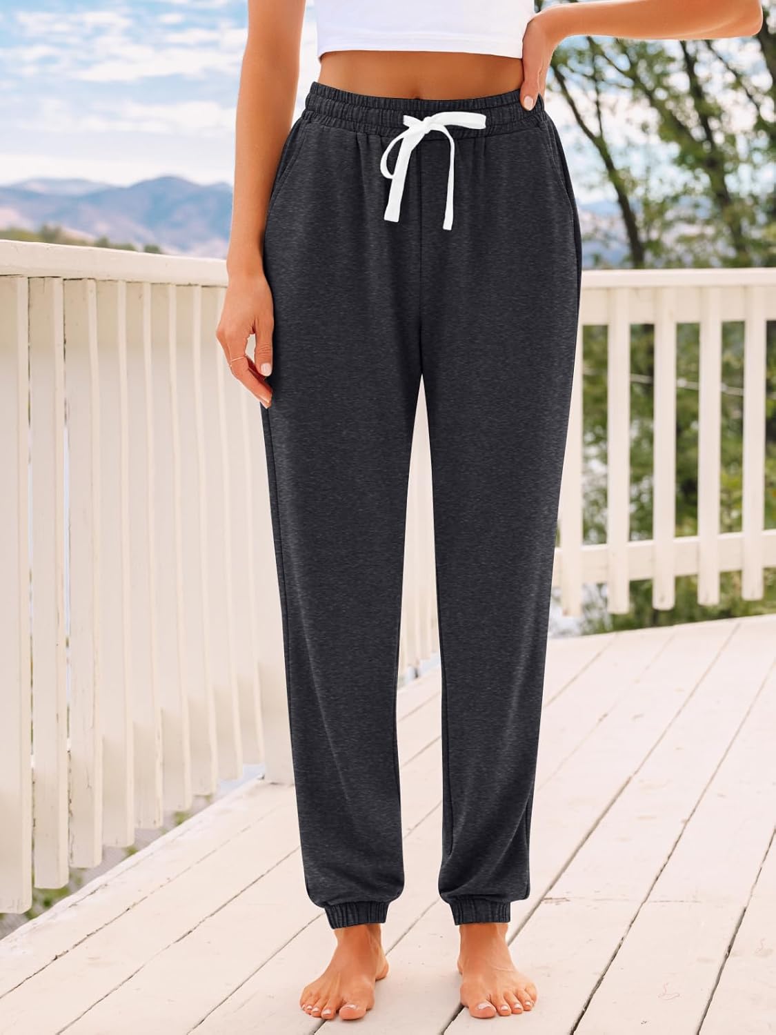 AUTOMET Women‘s High-Waisted Sweatpants with Pockets, Loose Lounge & Pajama Pants for Fall, Winter, Spring Yoga Travel - Image 2