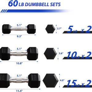 Signature Fitness Rubber Coated Hex Dumbbell Weight Set with Rack, Weight Sets for Home Workout 100LB Set, 150LB Set and 200LB Set Options