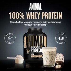 Animal 100% Whey Protein Powder – Whey Blend for Pre Workout or Post Workout, Recovery, Anytime Low Sugar Protein Boost Meal Replacement with BCAA Branched Chain Amino Acids – Cookies & Cream, 4 lb