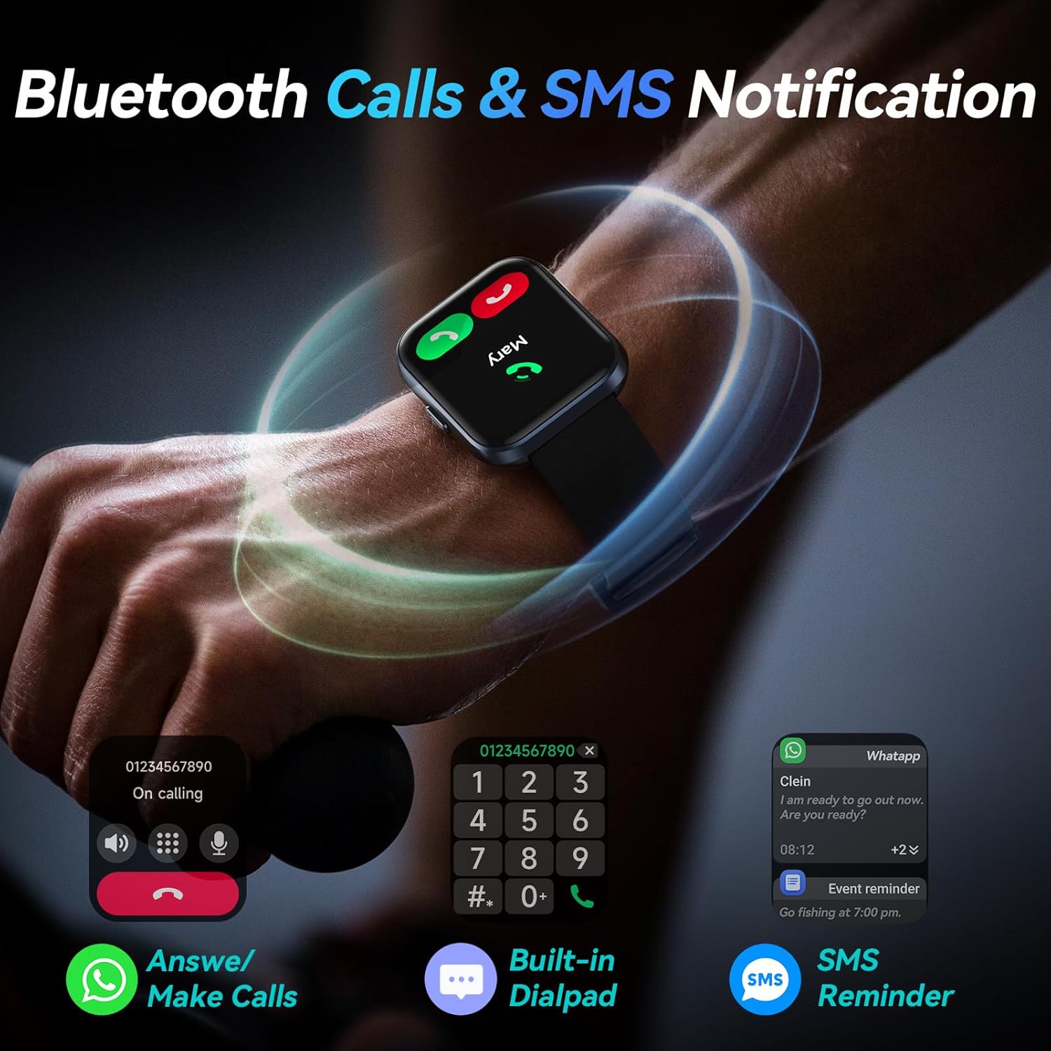 Smart Watches for Men Android & iPhone, 1.8" Alexa Built-in Smartwatches Fitness Tracker Watch with Bluetooth Calls, IP68 Waterproof, Heart Rate/Sleep/SpO2 Monitor, 110 Sport Modes - Black - Image 2