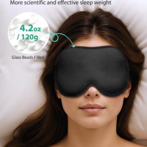 MABAO Weighted Sleep Mask – 100% Blackout Eye Mask for Sleeping for Women Men, 3D Contoured for Lash Extension, Zero Eye Pressure Memory Foam Cover, Soft Gentle Pressure Blindfold for Travel – Black
