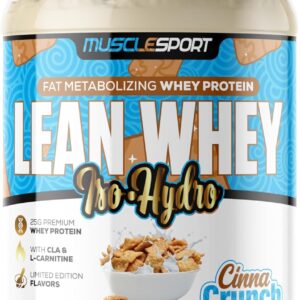 Musclesport Lean Whey Revolution™ Protein Powder – Whey Protein Isolate – Low Calorie, Low Carb, Low Fat, Incredible Flavors – 25g Protein per Scoop – 2lb Cinna Crunch