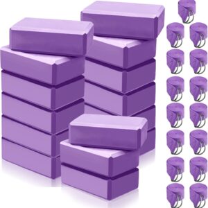 Wettarn 30 Pack Yoga Block and Strap Set 15 Pcs Non-Slip Yoga Blocks with 15 Pcs Metal D Ring Stretching Exercise Workout Fitness Accessory for Gym
