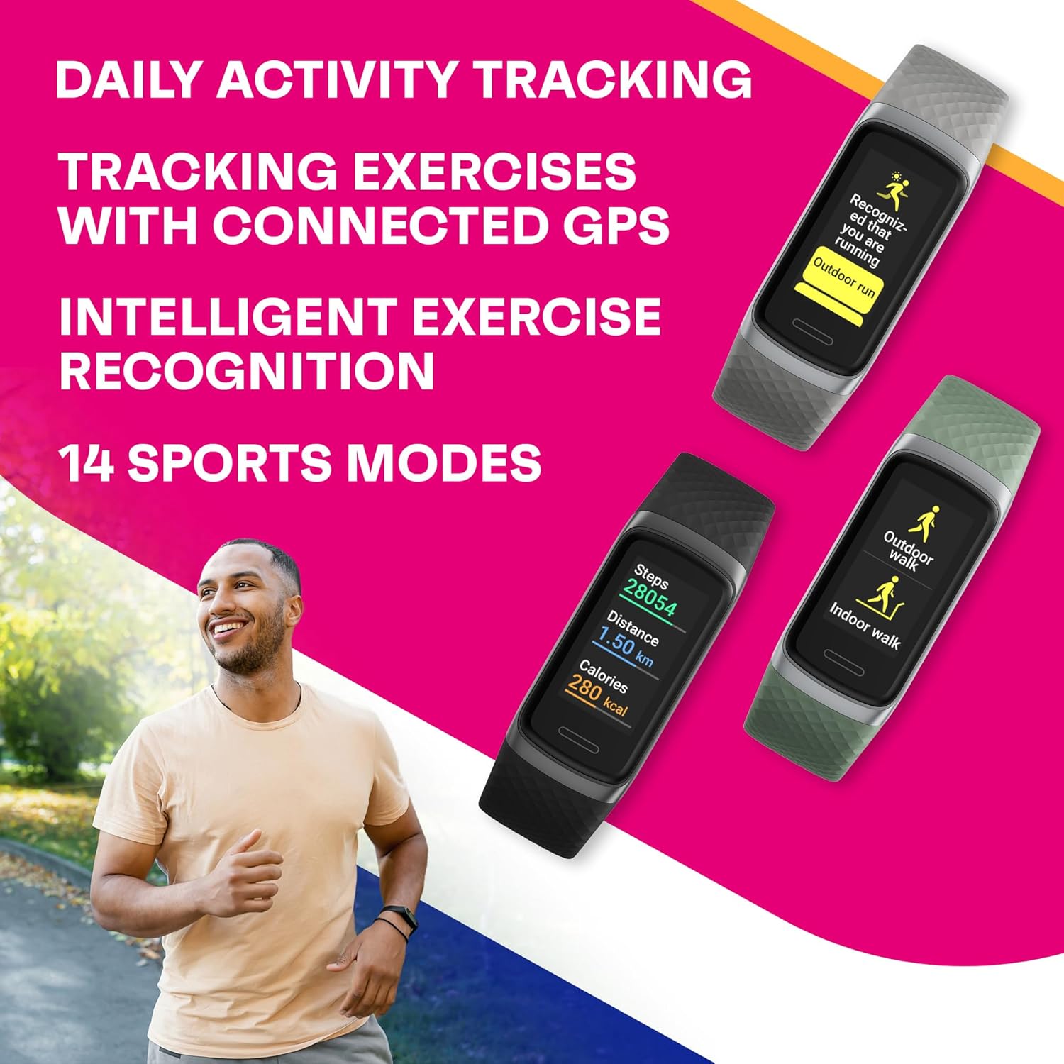 OCTANDRA Active 2 VeryFit Fitness Tracker Heart Rate SpO2 Blood Oxygen Saturation Sleep Monitor 1.05" Screen Activity Step Counter Pedometer IP68 Waterproof Smart Watches for Men Women (ID155) (Pink) - Image 3