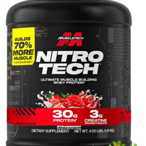 Muscletech Whey Protein Powder (Strawberry, 4 Pound) – Nitro-Tech Ultimate Muscle Building Formula with Whey Protein Isolate – 30g of Protein, 3g of Creatine & 6.8g of BCAA – Packaging May Vary