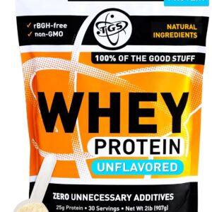 TGS Nutrition Whey Protein Powder Unflavored, Unsweetened – No Artificial Ingredients for Men & Women – 2lb Soy-Free, No Gluten, Keto, Low Carb – Post Workout Muscle Recovery