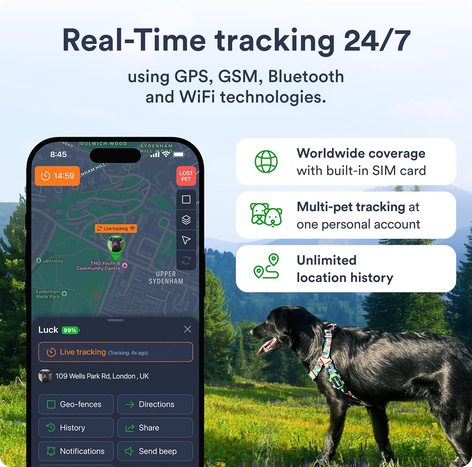 Dog GPS Tracker - Real-Time Location Tracking Device with App - Smart Alerts & Geo-Fence - Collar-Compatible, Waterproof - Long-Life Battery - 4G Built-in SIM - iOS & Android (Subscription Required) - Image 3