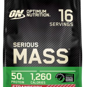 Optimum Nutrition Serious Mass, Weight Gainer Protein Powder, Mass Gainer, Vitamin C and Zinc for Immune Support, Creatine, Strawberry, 12 Pound (Packaging May Vary)
