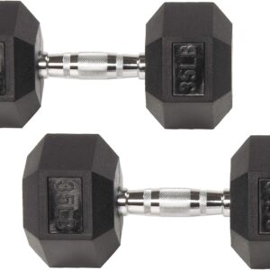 Fitvids 2nd Generation Rubber Coated Dumbbell Weight Chrome Grip Hand Weight, 35lbs, Pair