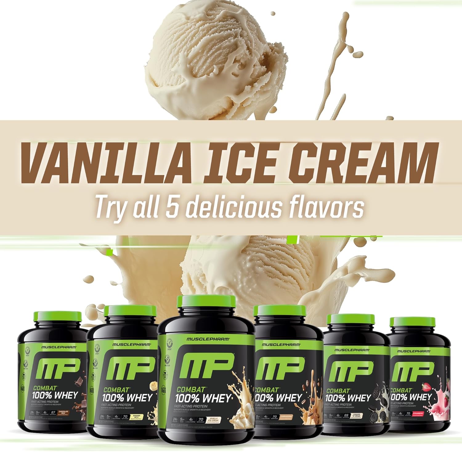 MusclePharm Combat 100% Whey Protein Powder, Vanilla Flavor, Fast Recovery & Muscle Gain with Whey Protein Isolate, High Protein Powder for Women & Men, Gluten Free, 5 lb, 70 Servings - Image 7