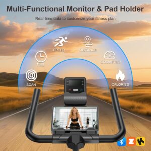 Exercise Bike for Home，Adjustable Magnetic Resistance Stationary Bikes with App Compatible，Silent Spin Bike with 350lbs Weight Capacity Comfortable Seat, Digital Monitor & Pad Holder