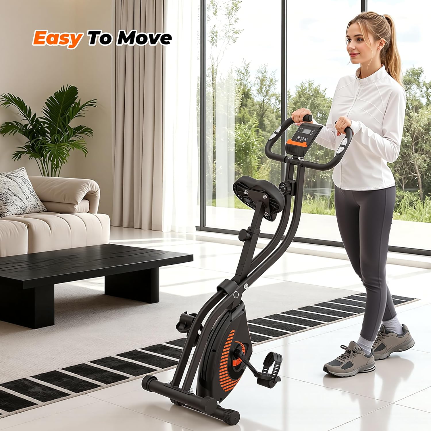 Exercise Bike, 3 IN 1 Stationary Bike, Folding Exercise Bike with 16-Level Resistance, Comfortable Seat Cushion, LCD Monitor, 265 lbs Weight Capacity for Home Gym Workout (Orange) - Image 9