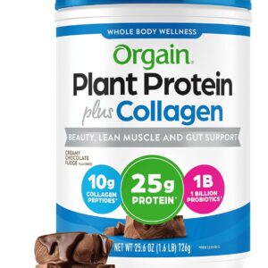 Orgain Protein Powder + Collagen, Creamy Chocolate Fudge – 25g of Protein, 10g Collagen Peptides, Type I & III, 1B CFU Probiotics, Supports Hair, Skin, Nail, Joint & Gut Health, Gluten Free – 1.6lb