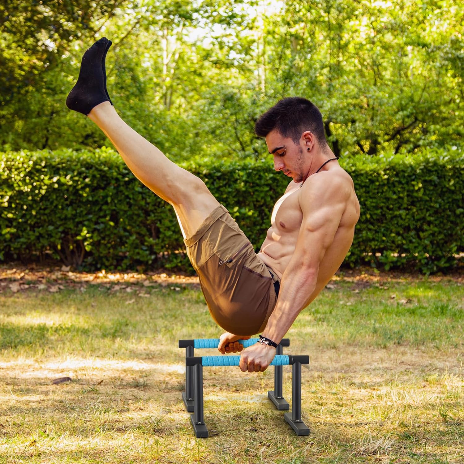 Strength Training Parallettes I-Sit Push Up Bars, Pushup Handles Calisthenics Equipment for Home Workout, Anti-slip Gymnastics Bars, Handstand & Dip Bar for Outdoor Exercise - Image 5
