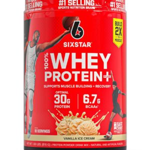 Six Star Whey Protein Powder Plus – Muscle Building & Recovery Formula with Whey Isolate Powder, BCAAs, 30g Protein, Immune Support – Post-Workout Supplement – Vanilla Cream, 1.8 lbs