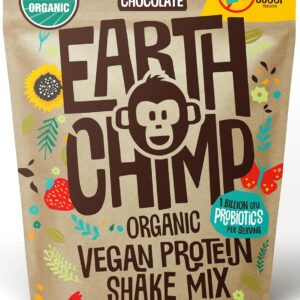 EarthChimp Organic Vegan Protein Powder – with Probiotics – Non GMO, Dairy Free, Non Whey, Plant Based Protein Powder for Women and Men, Gluten Free – 52 Servings 64 Oz (Chocolate) No Scoop
