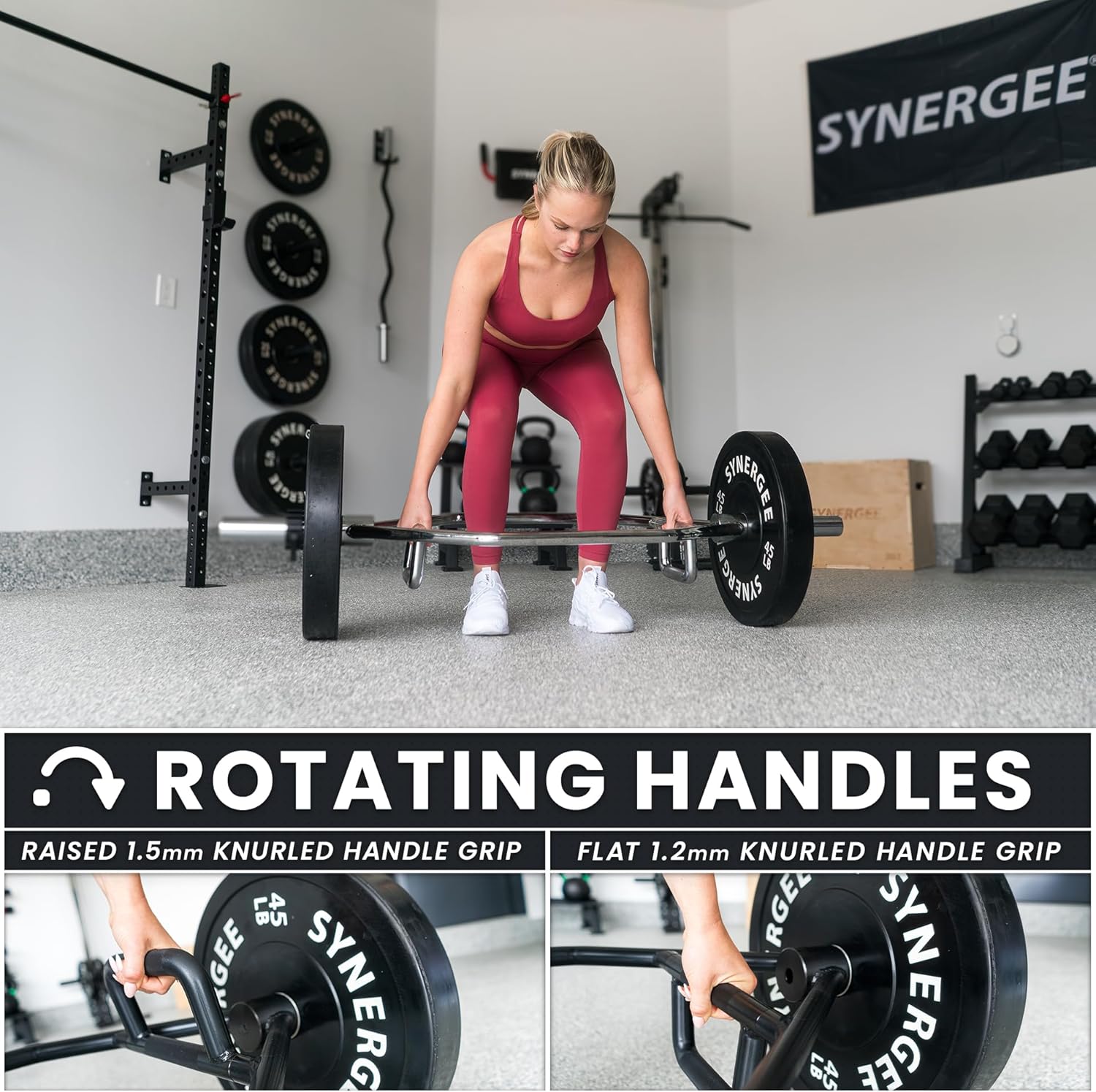 Synergee 20kg and 25kg Chrome or Black Olympic Hex Barbell Trap Bar with Rotating, Flat or Raised Handles for Squats, Deadlifts, Shrugs. - Image 6