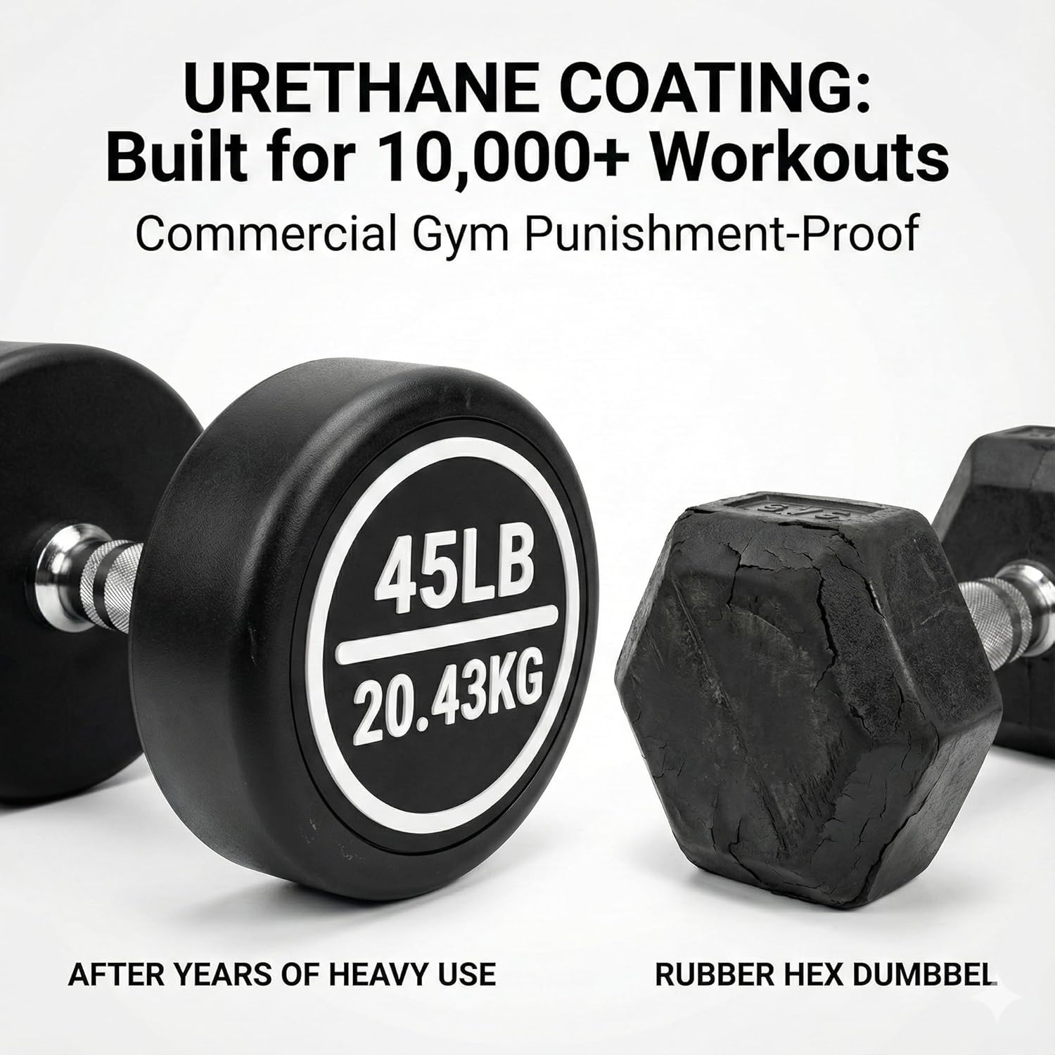 Urethane Dumbbell Set with Rack, 5-50 LB, 10 Pair of Commercial Grade Rubber Encased Dumbbells Set for Home Gym & Commercial Fitness, Durable Strength Training Weights with Storage Rack - Image 3