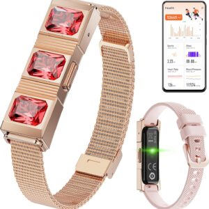 Mingtawn Women’s Smart Bracelet with 2 Bands, Health Fitness Tracker, 24/7 Heart Rate/Blood Oxygen/HRV/Sleep Monitor, Fashion Ruby Wristband with Message/Call Reminder Free Subscription (Rose Gold)